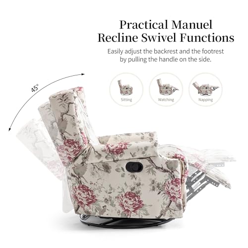 Image of Swivel Rocker Recliner Chair Set of 2, 360 Swivel Wingback Recliner Chairs for Adults, Upholstered Printed Fabric Glider Rocking Chair with High Back, Deep Seat for Living Romm Bedroom, Plants Floral