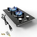 Karinear Gas Cooktop 2 Burner Propane Cooktop, 12 Inch LPG/NG Dual Fuel Gas Stove Top, Built-in Tempered Glass Gas Cooktop for Apartment, Indoor, RV