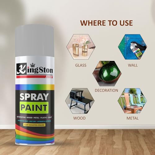 Image of Kingston Acrylic Spray Paint for Metal, Wood, Wall & Plastic, Multi-Surface DIY Paint, Quick Dry, Smooth Finish, 400ml Can, Medium Grey, 1 Pc