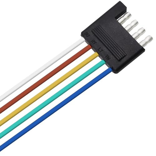 Image of 22 Inch 5-Way 5 Prong Flat Trailer Wiring Harness Plug Extension Cable Connector 5 Pin Male Connector Trailer Light Wiring Harness for Trailers, RVs and Boats