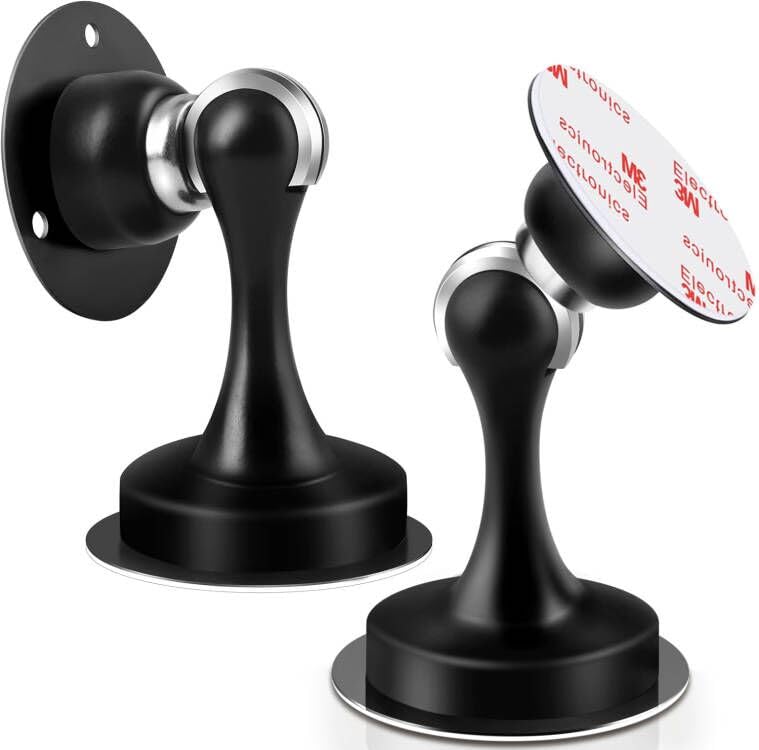 Door Stops, 2Pack Magnetic Door Stopper Black, Stainless Steel Magnetic Door Catch Holder Heavy Duty Magnet Door Stop with 3M Self Adhesive & Screws, Floor Wall Mount Outdoor Doorstop, Hold Door Open