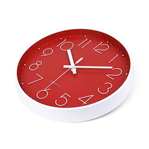 Image of jomparis Red Wall Clock 12 Inch Silent Non-Ticking Battery Operated Quality Quartz Round Wall Clock Modern Decor Clock for Home Bedroom