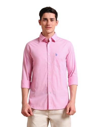 Image of U.S. Polo ASSN. Solid Regular Fit Shirts for Men - 100% Cotton, Full Sleeve Mens Casual Shirts