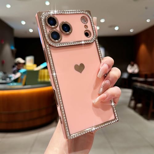 Urarssa for iPhone 17 Pro Case Rectangle Bling Glitter Diamond Pink - image 2