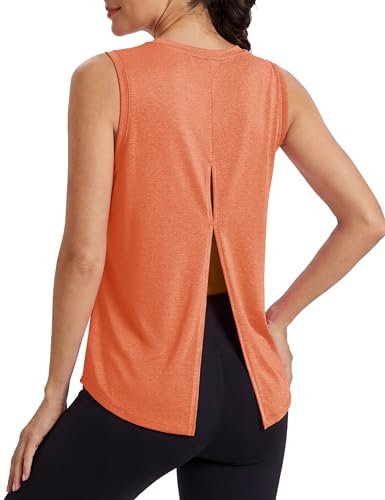 Image of MAGCOMSEN Workout Tank Tops Woman Summer Open Back Yoga Athletic Shirts Sleeveless Tie Back Loose Fit Gym Muscle Tank