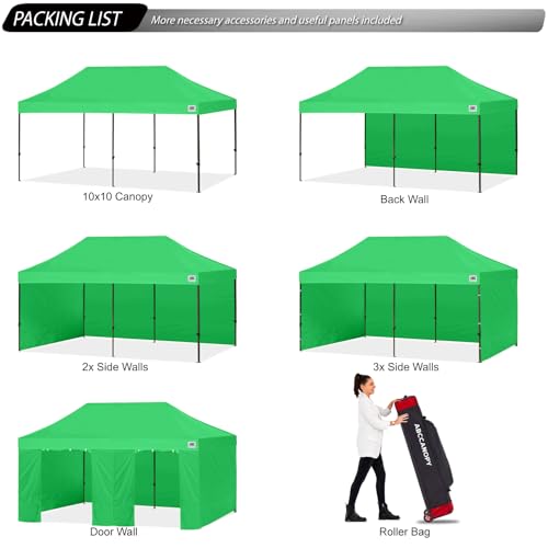 Image of ABCCANOPY Heavy Duty Easy Pop up Canopy Tent with Sidewalls 10x20, Kelly Green