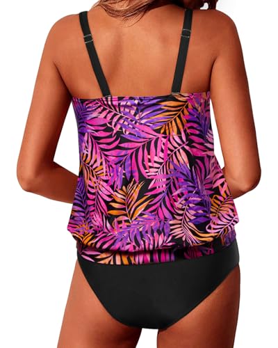 Image of Yonique Two Piece Tankini Swimsuits for Women Blouson Bathing Suits Modest Swimwear