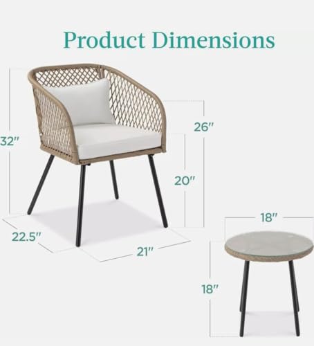 Image of PRATHAM India Outdoor Indoor Patio Set Bistro Set Rattan Chair for Living Room Dining Room Lawn Balcony Outdoor Garden Chair Set with Glass Table (Honey with Black Cushion & Pillow 2+1)