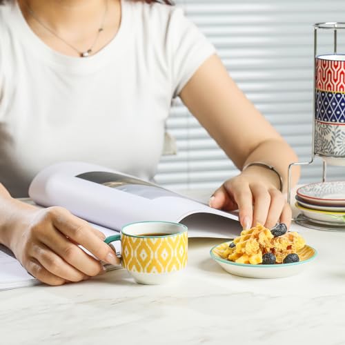 Selamica NO Ceramic Espresso Cups With Saucers And Metal Stand, 2.5 Oz Stackable Demitasse Cups thumb #5