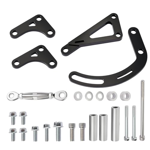 SPBREW SBC Adjustable Alternator Power Steering Bracket Kit Aluminum for LWP Chevy Small Block, Compatible with 305 327 350 V8, Long Water Pumps and V-Belt Systems