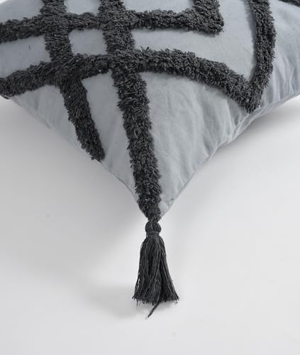 Image of TIB Premium Boho Decorative Throw Cushion Covers, 16 x 16 cm, Set of 2, Cotton. (Grey Cross)