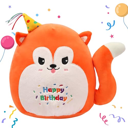 Image of Easfan 12'' Birthday Fox Plush Pillow Soft Fox Plush Toy Cute Fox Stuffed Animal Home Room Decoration Birthday Gift for Kids Adults,Orange, EF0087 Fox