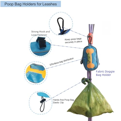 Image of Poop Bag Holders for Leashes,Elastic Cord Dispenser Pouch and Zipper,Carabiner,Lightweight Splash Proof Fabric,Doggie Poop Bags Rolls for Leash,Convenient Water Clean,Poop Bags Excluded