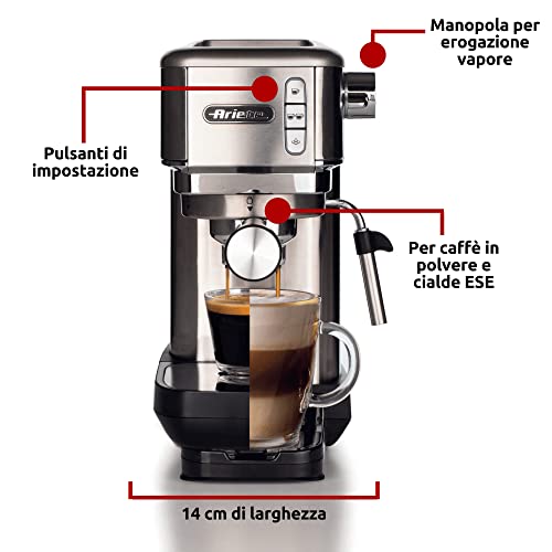 Ariete 1380 Cafetera de metal, compatible con café en polvo y monodosis ESE, 1300 W, capacidad 1,1 L, 15 bar de presión… - Imagen 3