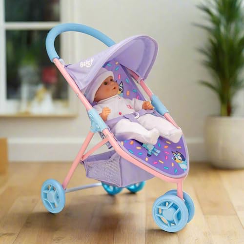 Bluey Jogger Puppen Kinderwagen | Spielzeugpuppen Buggy | Baby Doll Kinderwagen | Kinder Puppe Kinderwagen Spielzeug Easy Fold Kinderwagen | Rollenspiel Puppen Kinderwagen | Verstellbares Verdeck, sch – Bild 8