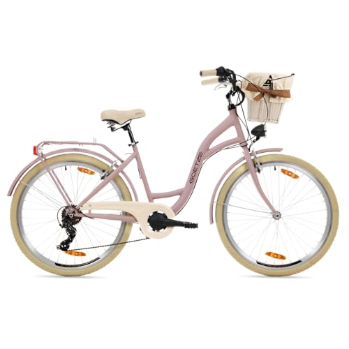 Goetze Mood 26 Zoll Jugendfahrrad, 17 Zoll Tiefeinsteiger Stahlrahmen, 6-Gang Kettenschaltung, doppelte V-Bremsen, LED-Beleuchtung, Rattankorb, Komfortsattel, mit Seitenständer & Klingel Goetze Mood 26 Zoll Jugendfahrrad, 17 Zoll Tiefeinsteiger Stahlrahmen, 6-Gang Kettenschaltung, doppelte V-Bremsen, LED-Beleuchtung, Rattankorb, Komfortsattel, mit Seitenständer & Klingel