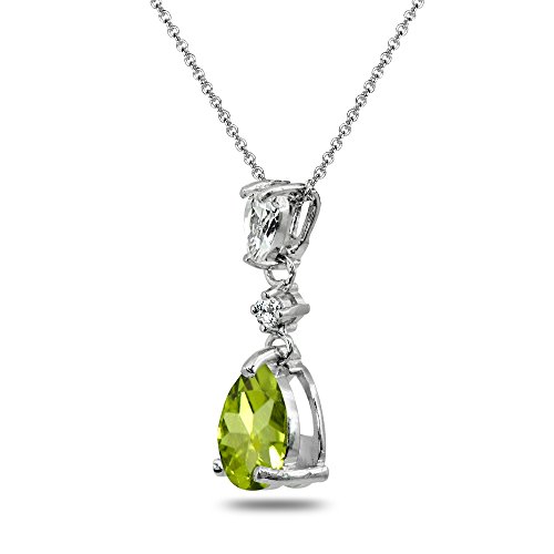 GemStar USA Sterling Silver Peridot & White Topaz Teardrop Dangling Drop Pendant Necklace - Image 6