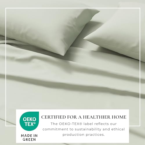 Image of Great Bay Home Cotton Jersey Knit Full Sheet Set - Ultra-Soft, Stretchy, Heathered Melange Bed Sheets - Cozy, Soft T-Shirt Sheet & Pillowcase Set (Green)