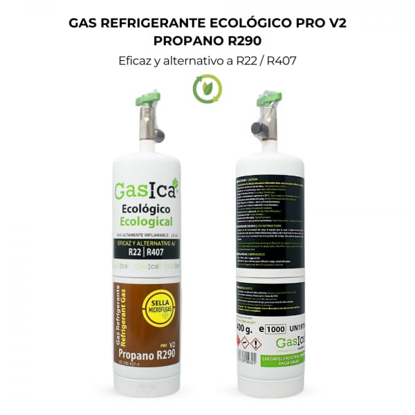 Bilake Gas refrigerante para Aire Acondicionado gasica Gas ecológico Pro V2 propano R290, 400g con Valvula, sustituye Gas R22, R407