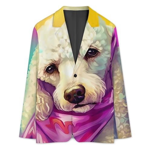 Small White Poodle with Scarf Men's Casual Blazers Slim Fit Sport Coats Blazer Two Buttons Suit Jacket for Work Party3