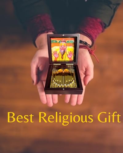 Image of WARMINGO Premanand Ji Maharaj Foldable Charan Paduka Photo | Gold Plated Box Idol | Religious Gift | Spiritual Awakening | Religious Gift for Mom & Dad (Premanand Ji Maharaj)