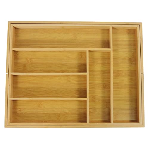 WKWKER Support extensible pour ustensiles en bambou avec 8 compartiments pour fourchettes, couteaux, cuillères, tiroirs pour cuisine (naturel) Cover