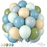 Blue and Green Balloons,60 Pcs 12 Inches Avocado Macaron Green Retro Sea Fog Blue Retro Apricot Balloons for Birthday Baby Shower Graduation Engagement Party Decorations