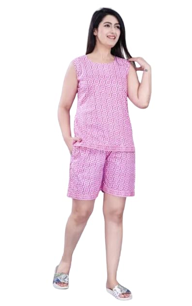 aarodhiya Women's Cotton Sleepwear Set, Printed Top and Shorts-picture-30