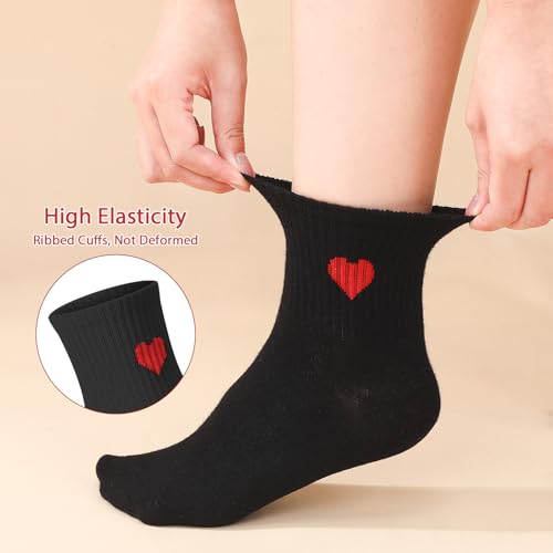 Image of Jspupifip Women's Cute Ankle Crew Socks, 5 /6 Pairs Novelty Fun Heart Casual Calf Sock, Cotton Athletic Running Socks 5.5-8.5
