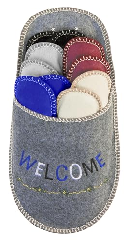BOOTSY® Chaussons pour invités - Motif Welcome (5 paires) • Pantoufles en feutre unisexe • Lot de chaussons d’accueil • Tailles 35/38, 38/40, 41/43,...