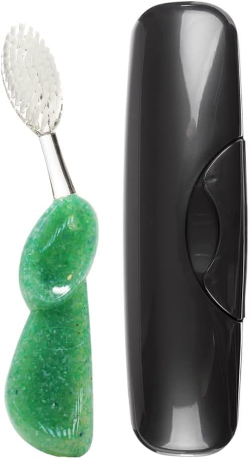 RADIUSToothbrush Big Brush with Replaceable Brush Head BPA Free ADA Accepted - Left Hand - Soda Pop Brush with Black Case