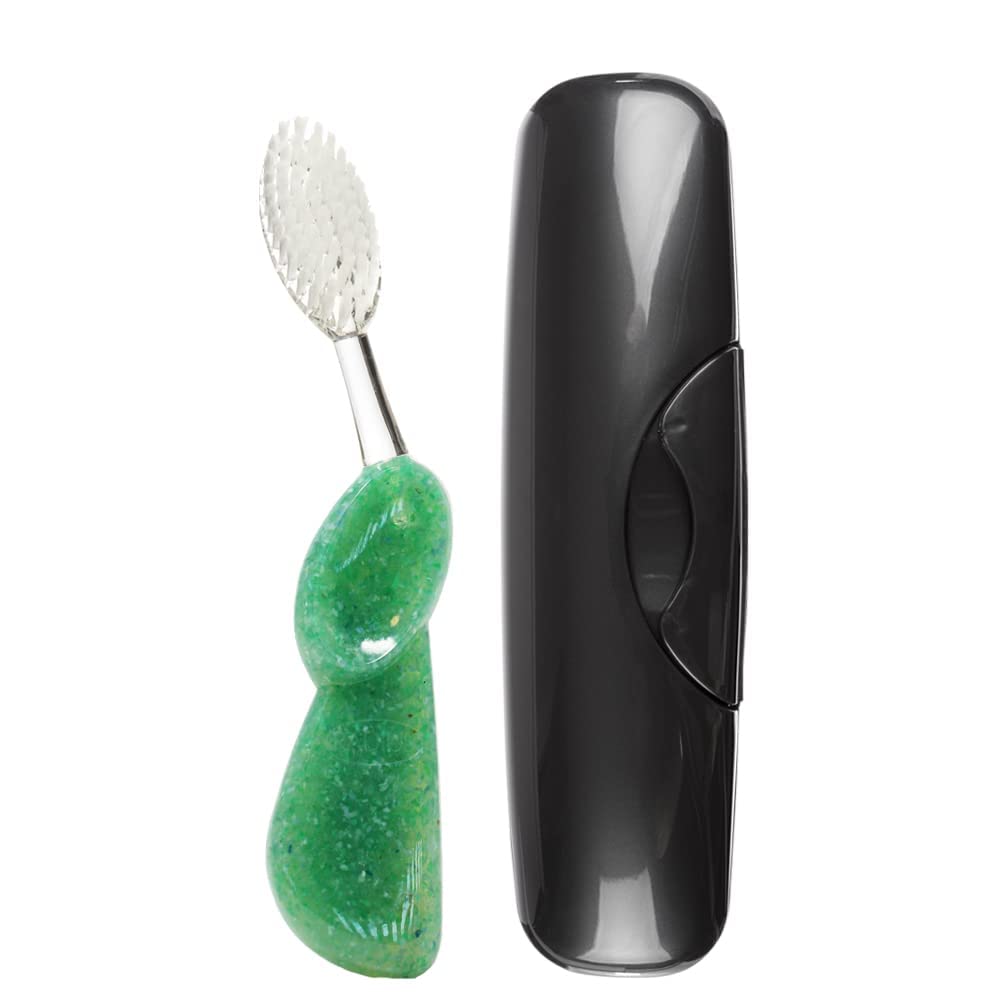 RADIUSToothbrush Big Brush with Replaceable Brush Head BPA Free ADA Accepted - Left Hand - Soda Pop Brush with Black Case