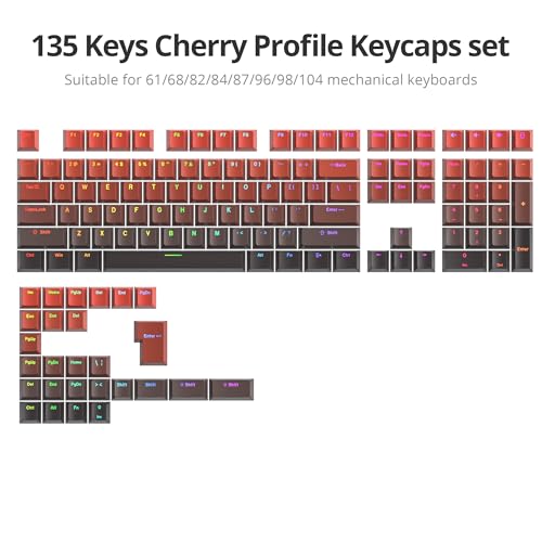Image of PBT Gradient Red Keycaps, Shine Through Cherry Profile Keycaps, Double Shot Custom Minimalist Style for MX Switched Mechanical Keyboard