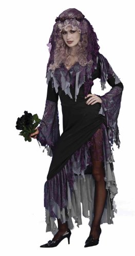 Women's Zombie Bride Costume, Black/Gray, One Size