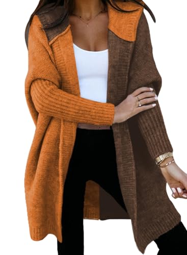 Image of Astylish Women 2026 Fall Clothes Outfits Hooded Knit Cardigan Sweaters | Open Front, Long Sleeve, Color Block, Fashion Clothing, Outwear Coats