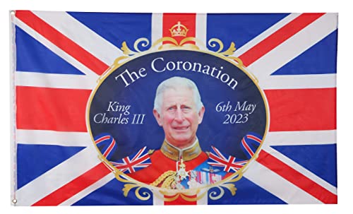 Toyland® 5ft x 3ft (150cm x 91cm) King Charles III Union Jack Coronation Souvenir Flag, British Decorations