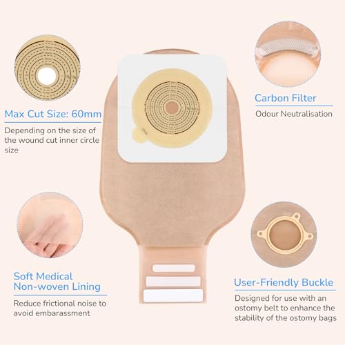 30 PCS Ostomy Supplies Colostomy Bags Two Piece Drainable Pouches with Closure, Ileostomy Stoma Care, Cut-to-Fit, 60mm Max, (20PCS Bags+10PCS Barrier)