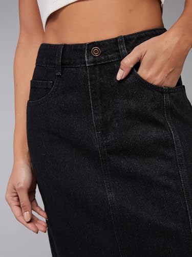 Image of Dolce Crudo Women's Flared High-Rise Stretchable Denim Maxi Skirt