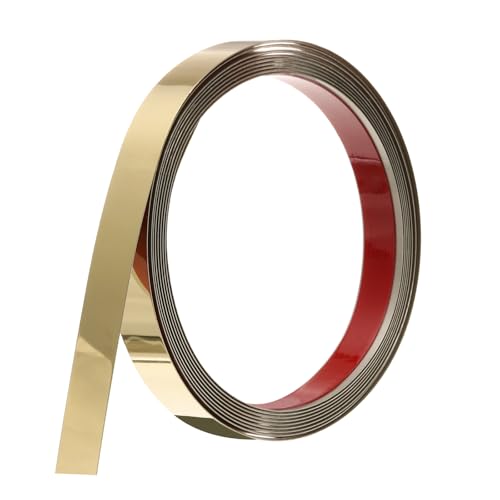 QUARKZMAN Baguette de Moulure, Baguette Murale en Acier Inoxydable à Coller, Baguette Décorative pour Mur, Cadre de Miroir, Artisanat, 10 Pieds x 0,6 Pouce, Doré Miroitant