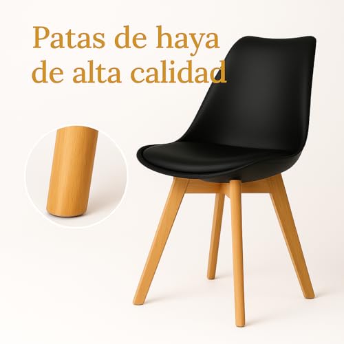 Miniatura 7 de T-Lovendo Pack De 4 Sillas Comedor Nórdico, Sillas De Cocina Nórdicas Con Patas De Madera Maciza De Haya Y Asiento Acolchado Y Tapizado, Respaldo Ergonómico