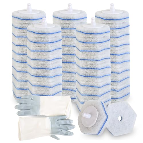 Image of 50PCS Toilet Bowl Wand Refills, Disposable Toilets Brush Heads with Gloves, Wall Mounted Toilet Scrubber Refill, Toilets Wand Refills Upgraded Heads Compatible with Cloro x Wands Refill