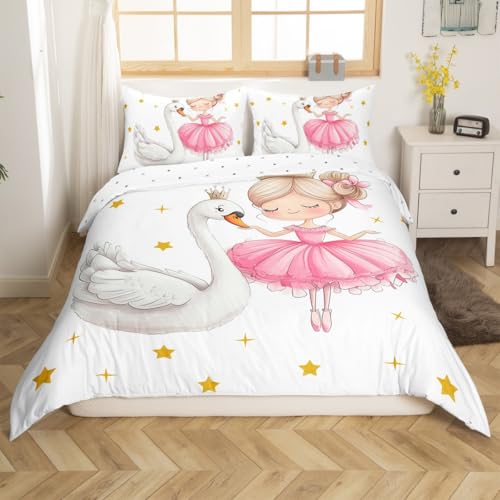 Parure de lit ballet pour enfants 140x200cm rose avec couette cygne et taie