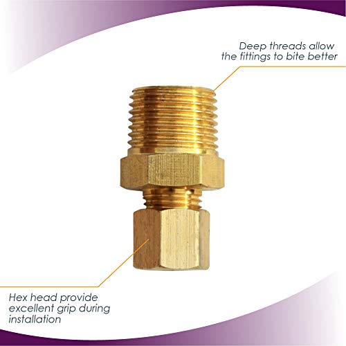 Ice Maker Water Line Brass Tube Fitting, 3/8\" Male x 1/4\" Compression - (2 Pack) - Thumbnail 5