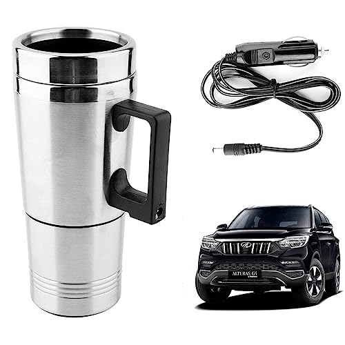 Image of Oshotto 12V Stainless Steel Car Heating Kettle /Mug, Travel Friendly electric Tea /Coffee maker Compatible with Mahindra Alturas (300ml) - Silver