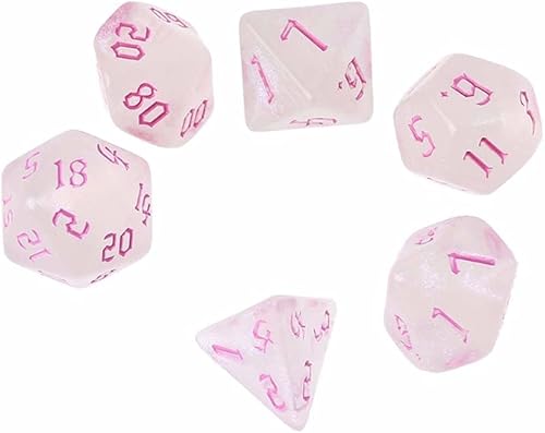 7 dados poliédricos DND blancos, dados acrílicos para juegos de mesa, juegos de rol, recuerdos de fiesta familiar (rosa)