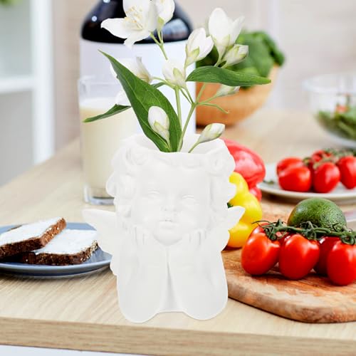 Pot de fleur mignon avec figurine d'ange léger en résine blanche durable