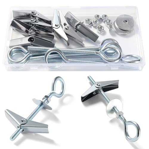 Lyeteung 7 Set M5 Fixations Crochets à Bascule à Ressort, Boulon Ailes Crochet, Crochet Fermé de Plafond en Plaques de Plâtre, avec Écrous Hexagonaux, Rondelles, pour Plafond Plantes Mur Maison