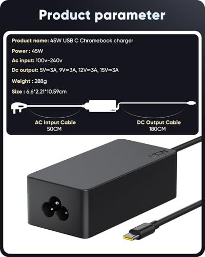 Universal 45W USB C Laptop Charger for Hp Chromebook X360 14-ca051wm 14-ca052wm 14-ca091wm ca061dx 14-ca0061dx 14-ca060nr 14-ca020nr Lenovo Dell Acer Asus Samsung Chromrbook Type C Power Adapter - Image 5