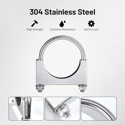 Image of EVIL ENERGY 2.75 inch Heavy Duty U Bolt Exhaust Clamp, 2 3 /4 Inch Stainless Steel U Muffler Clamps, Saddle Style, 2PCS