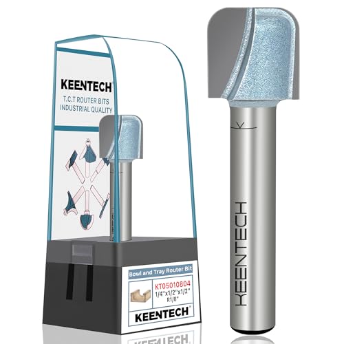 Router Bits, Carbide Tipped Dish Carving Bit for Edge Forming, Industrial Grade Blue Cutting Tools for Woodworking (1/4 Inch Shank x 1/2 Inch Diameter - R1/8 Inch Radius, ) - KEENTECH KT05010804